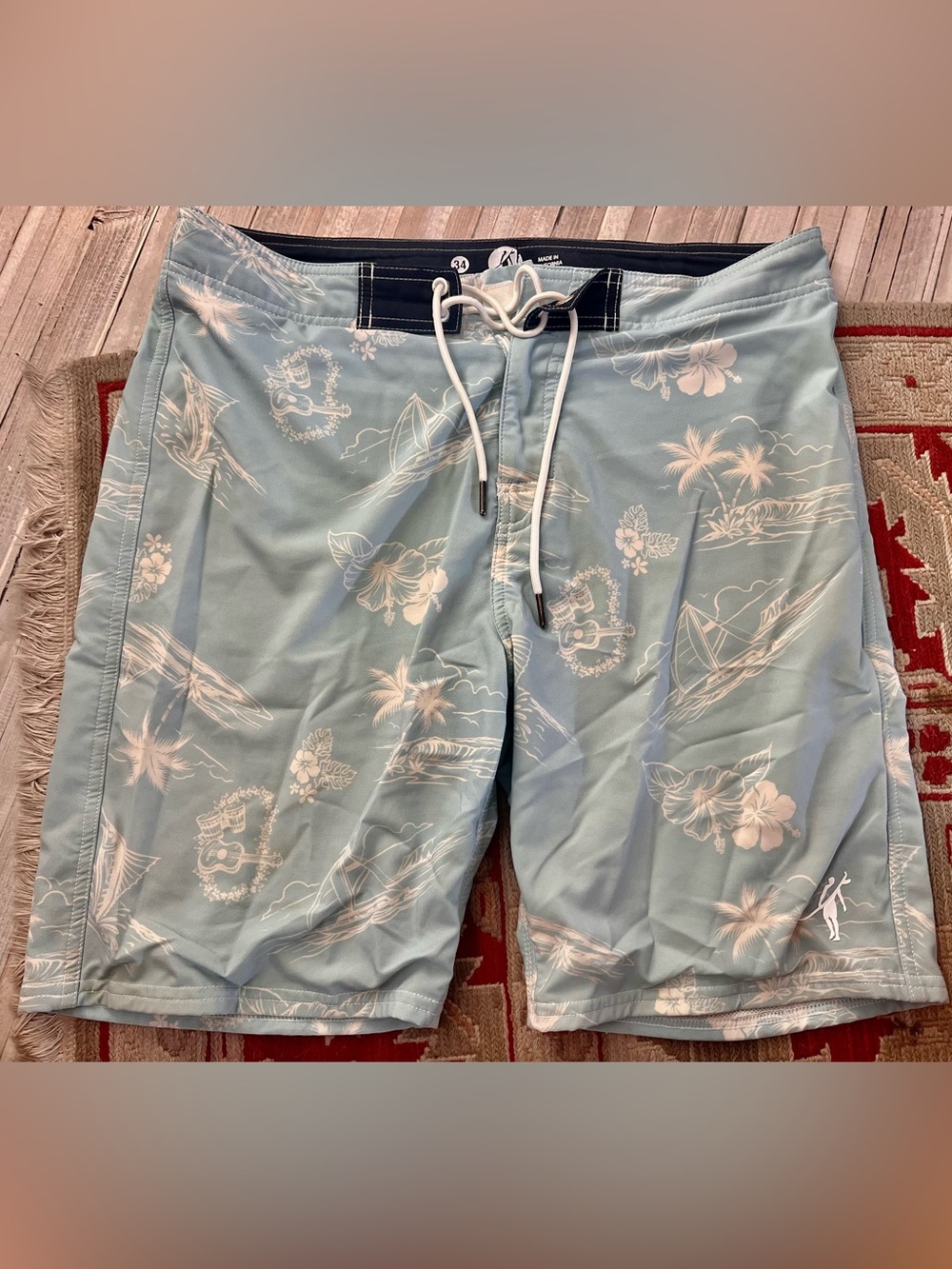 Toes On The Nose Men's Light Blue Tropical Print Board Short Swim Trunks